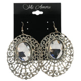 Silver-Tone Metal Dangle-Earrings With Crystal Accents