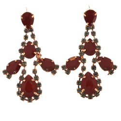 Gold-Tone Dangle-Earrings With Red Crystal Accents