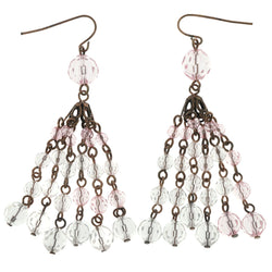Pink & Clear Colored Metal Dangle-Earrings With Bead Accents LQE848