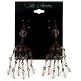 Pink & Clear Colored Metal Dangle-Earrings With Bead Accents LQE848