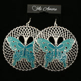 MiAmore Butterfly Dangle-Earrings Silver-Tone/Blue