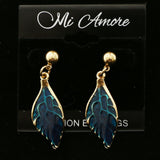 Mi Amore Leaf Dangle-Earrings Gold-Tone/Blue