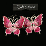 Mi Amore Butterfly Dangle-Earrings Silver-Tone/Pink