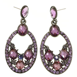 Mi Amore Purple Crystals Dangle-Earrings Dark-Silver/Purple