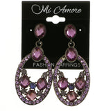 Mi Amore Purple Crystals Dangle-Earrings Dark-Silver/Purple