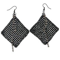 Black & Clear Metal Dangle-Earrings With Crystal Accents