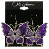 Mi Amore Butterfly Dangle-Earrings Purple/Silver-Tone