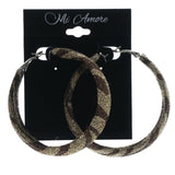 Gold-Tone & Brown Plastic Hoop-Earrings