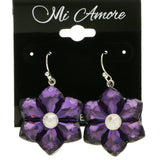 Mi Amore Flower Dangle-Earrings Purple/Silver-Tone