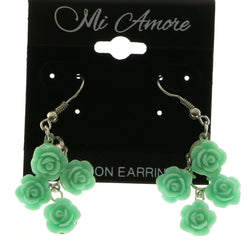Mi Amore Rose Dangle-Earrings Silver-Tone/Green