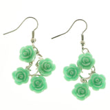 Mi Amore Rose Dangle-Earrings Silver-Tone/Green