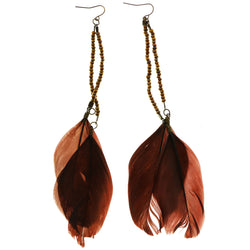Mi Amore Feather Drop-Dangle-Earrings Bronze-Tone/Brown