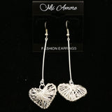 Mi Amore Heart Drop-Dangle-Earrings Silver-Tone