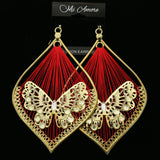 Mi Amore Butterfly Dangle-Earrings Gold-Tone/Red