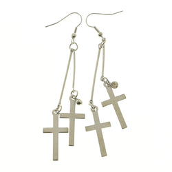 Mi Amore Cross Drop-Dangle-Earrings Silver-Tone