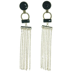 Gold-Tone & Black Colored Metal Dangle-Earrings With Bead Accents