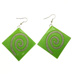Mi Amore Glitter Spiral Dangle-Earrings Silver-Tone/Green