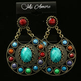 Mi Amore Multi Colored Stones Dangle-Earrings Bronze-Tone/Multicolor