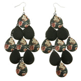 Mi Amore Floral Pattern Dangle-Earrings Silver-Tone/Black