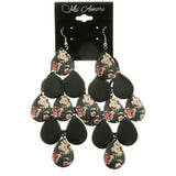 Mi Amore Floral Pattern Dangle-Earrings Silver-Tone/Black