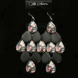 Mi Amore Floral Pattern Dangle-Earrings Silver-Tone/Black