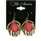 Mi Amore Pink Acrylic Gem Dangle-Earrings Gold-Tone/Pink