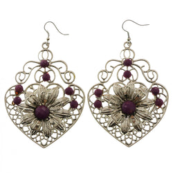 Mi Amore Purple Acrylic Gems Dangle-Earrings Silver-Tone/Purple