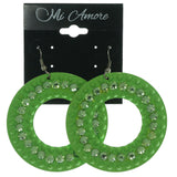 Green & Silver-Tone Plastic Dangle-Earrings With Crystal Accents