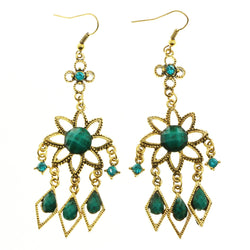Mi Amore Blue Crystals Green Stones Dangle-Earrings Gold-Tone & Green