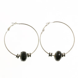 Mi Amore Black Acrylic Beads Hoop-Earrings Silver-Tone/Black