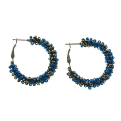 Mi Amore Blue and Dark Silver Beads Hoop-Earrings Dark-Silver/Blue