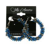 Mi Amore Blue and Dark Silver Beads Hoop-Earrings Dark-Silver/Blue