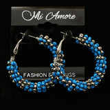 Mi Amore Blue and Dark Silver Beads Hoop-Earrings Dark-Silver/Blue