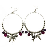 Mi Amore Angel Charm Hoop-Dangle-Earrings Silver-Tone/Purple