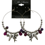 Mi Amore Angel Charm Hoop-Dangle-Earrings Silver-Tone/Purple