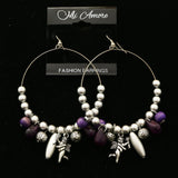 Mi Amore Angel Charm Hoop-Dangle-Earrings Silver-Tone/Purple