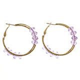 Mi Amore PUrple Acrylic Bead Hoop-Earrings Gold-Tone/Purple