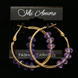 Mi Amore PUrple Acrylic Bead Hoop-Earrings Gold-Tone/Purple