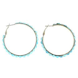 Mi Amore Blue Acrylic Gem Hoop-Earrings Silver-Tone/Blue