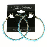 Mi Amore Blue Acrylic Gem Hoop-Earrings Silver-Tone/Blue