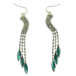 Silver-Tone Metal Dangle-Earrings With Green Crystal Accents