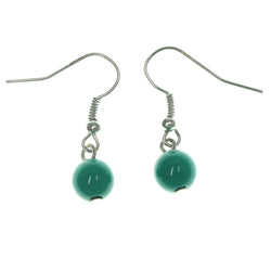 Silver-Tone & Green Plastic Dangle-Earrings With Bead Accents