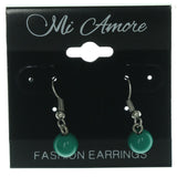 Silver-Tone & Green Plastic Dangle-Earrings With Bead Accents