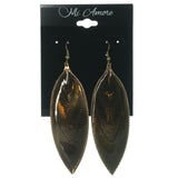 Brown & Gold-Tone Metal Dangle-Earrings