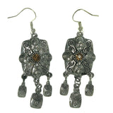 Silver-Tone & Orange Metal Dangle-Earrings With Crystal Accents