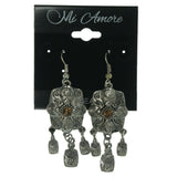 Silver-Tone & Orange Metal Dangle-Earrings With Crystal Accents