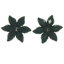 Black Metal Stud-Earrings With Crystal Accents
