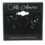 Black Metal Stud-Earrings With Crystal Accents