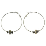 Mi Amore Crystal Ring Accent Hoop-Earrings Silver-Tone/Black