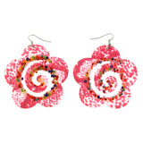 Mi Amore Acrylic-Encased Fabric Flower Dangle-Earrings Red & Multicolor